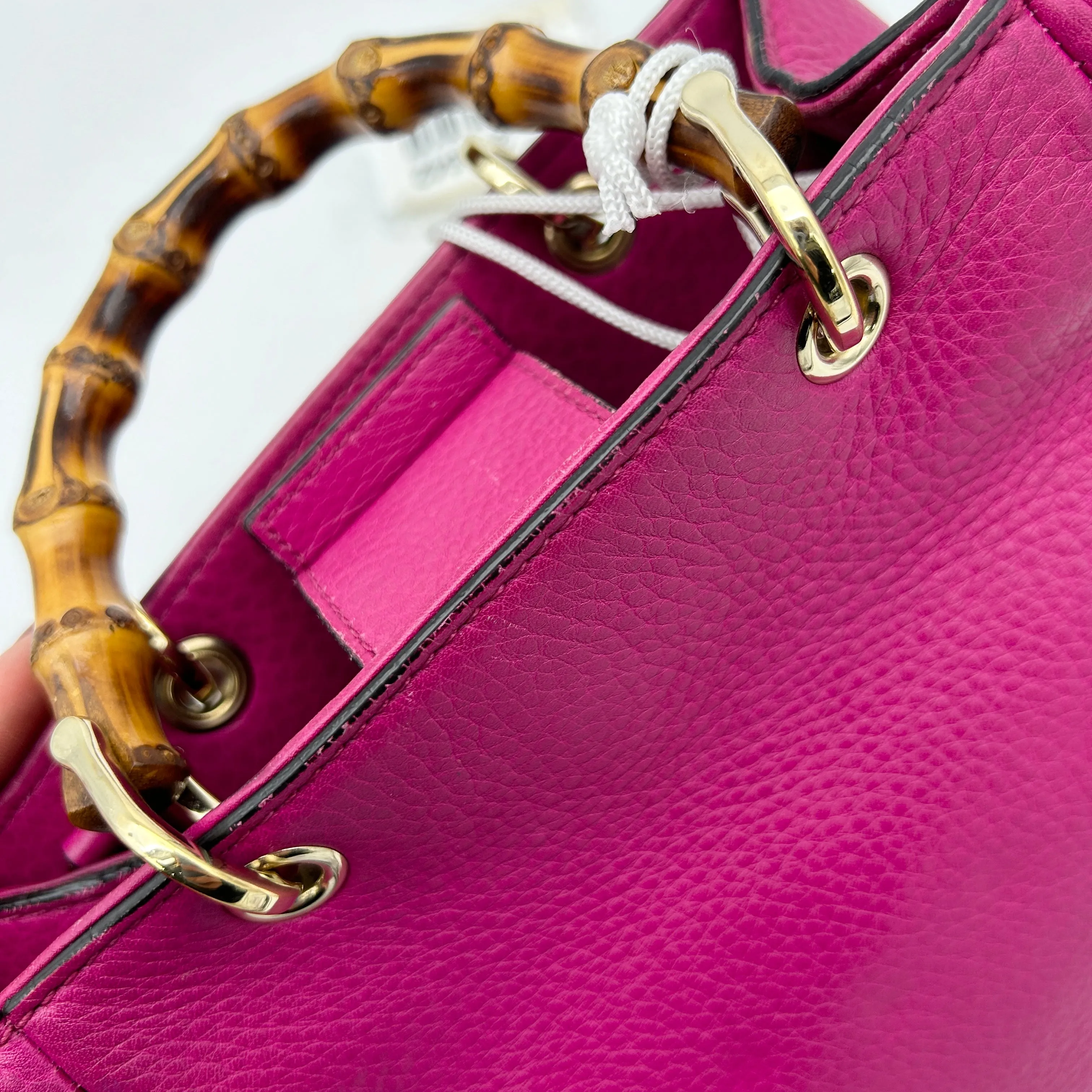 Gucci Pink Leather Bamboo Handle Satchel Medium