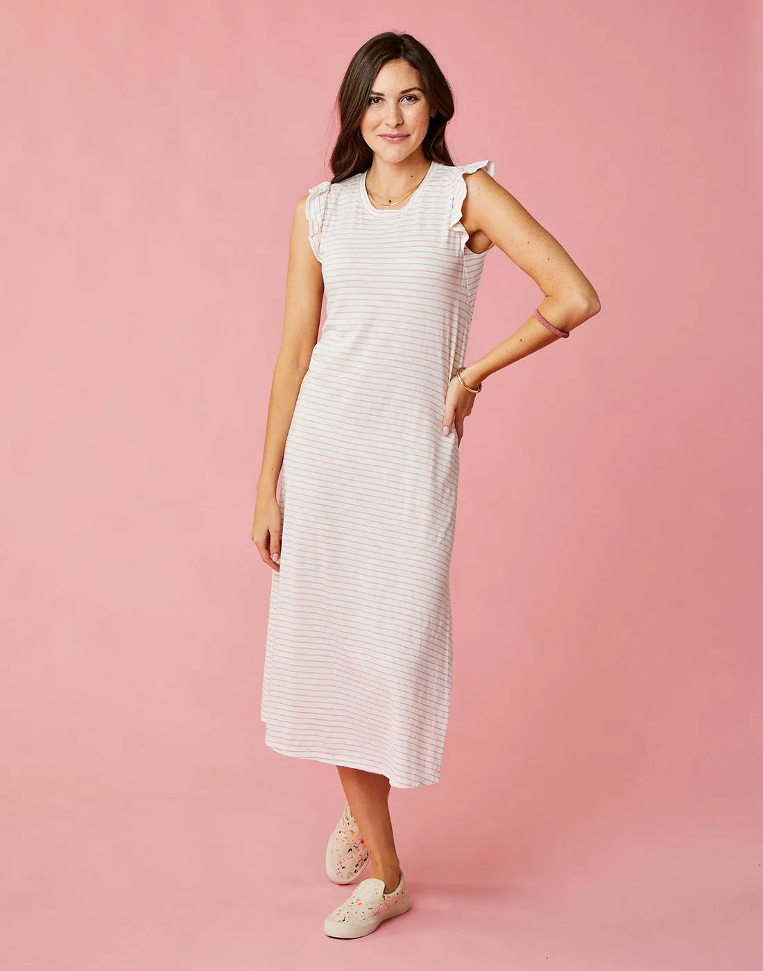 Maeve Dress: Cloud Dk. Azalea Stripe - FINAL SALE