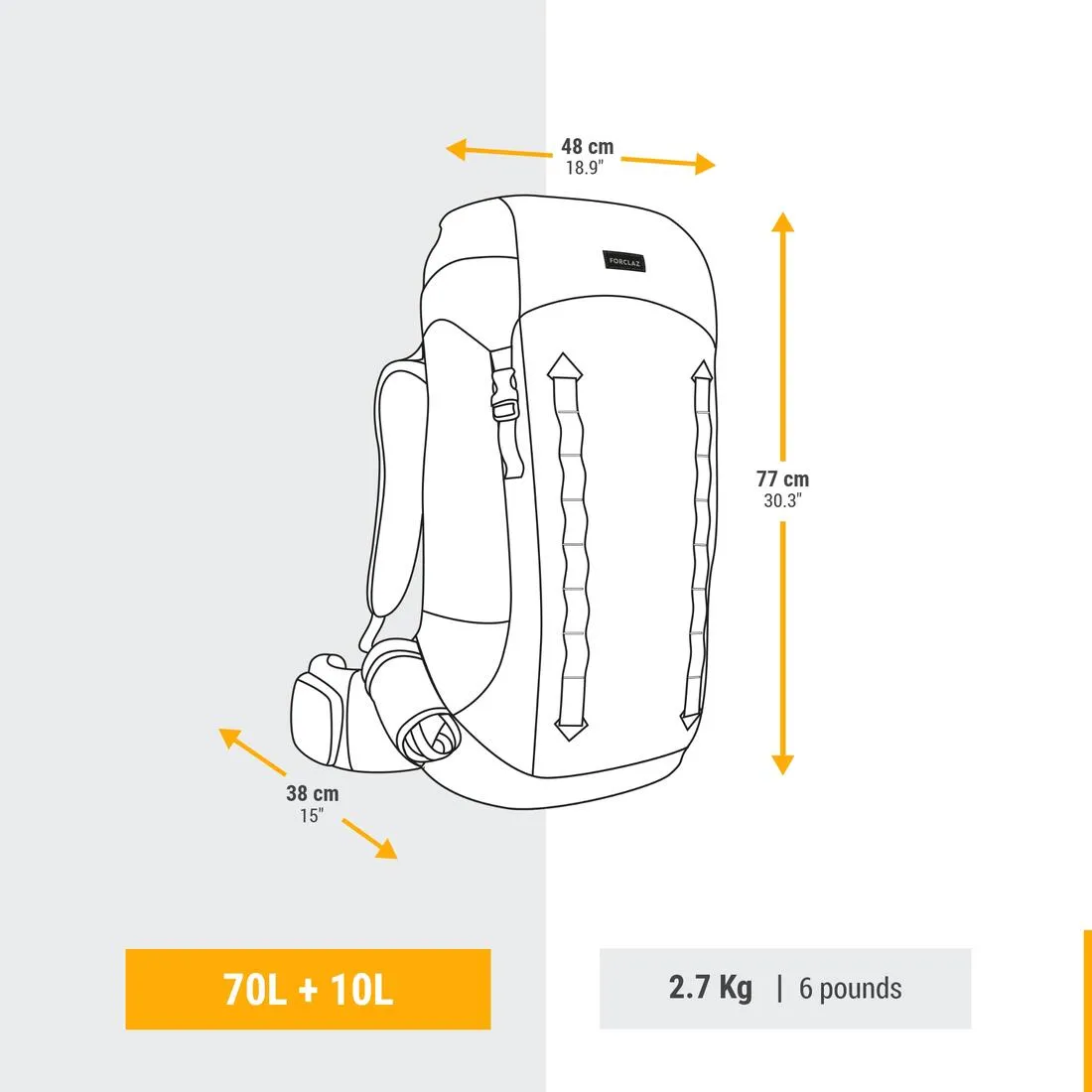 Men's Trekking Backpack 70L 10L - Trek 900