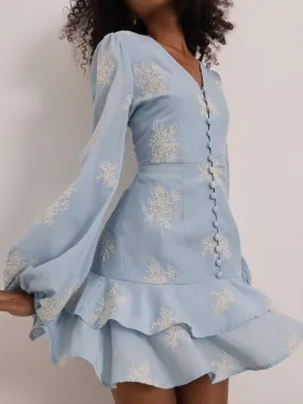 Mia Embroidered Frill Day Dress | Blue