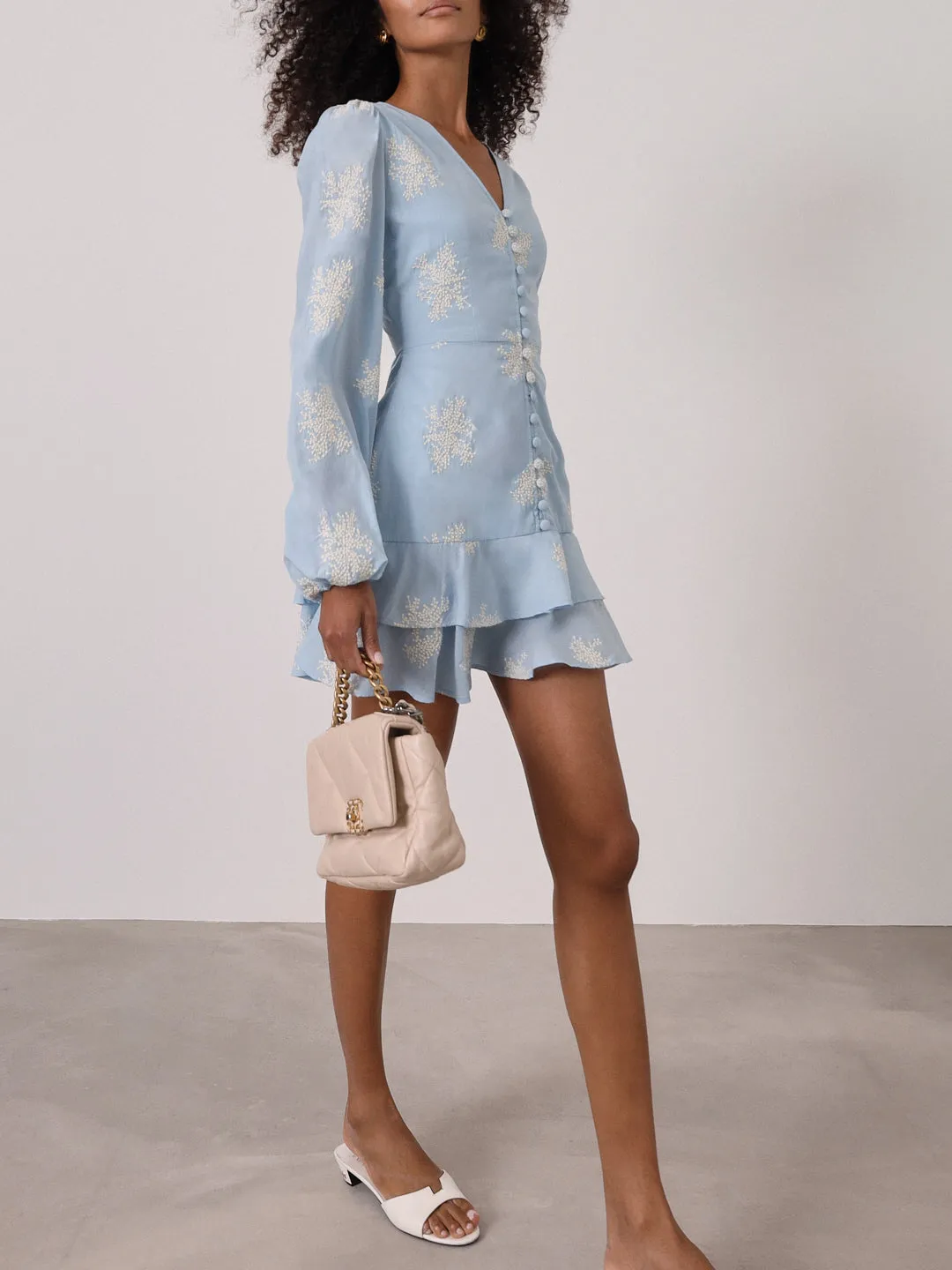 Mia Embroidered Frill Day Dress | Blue