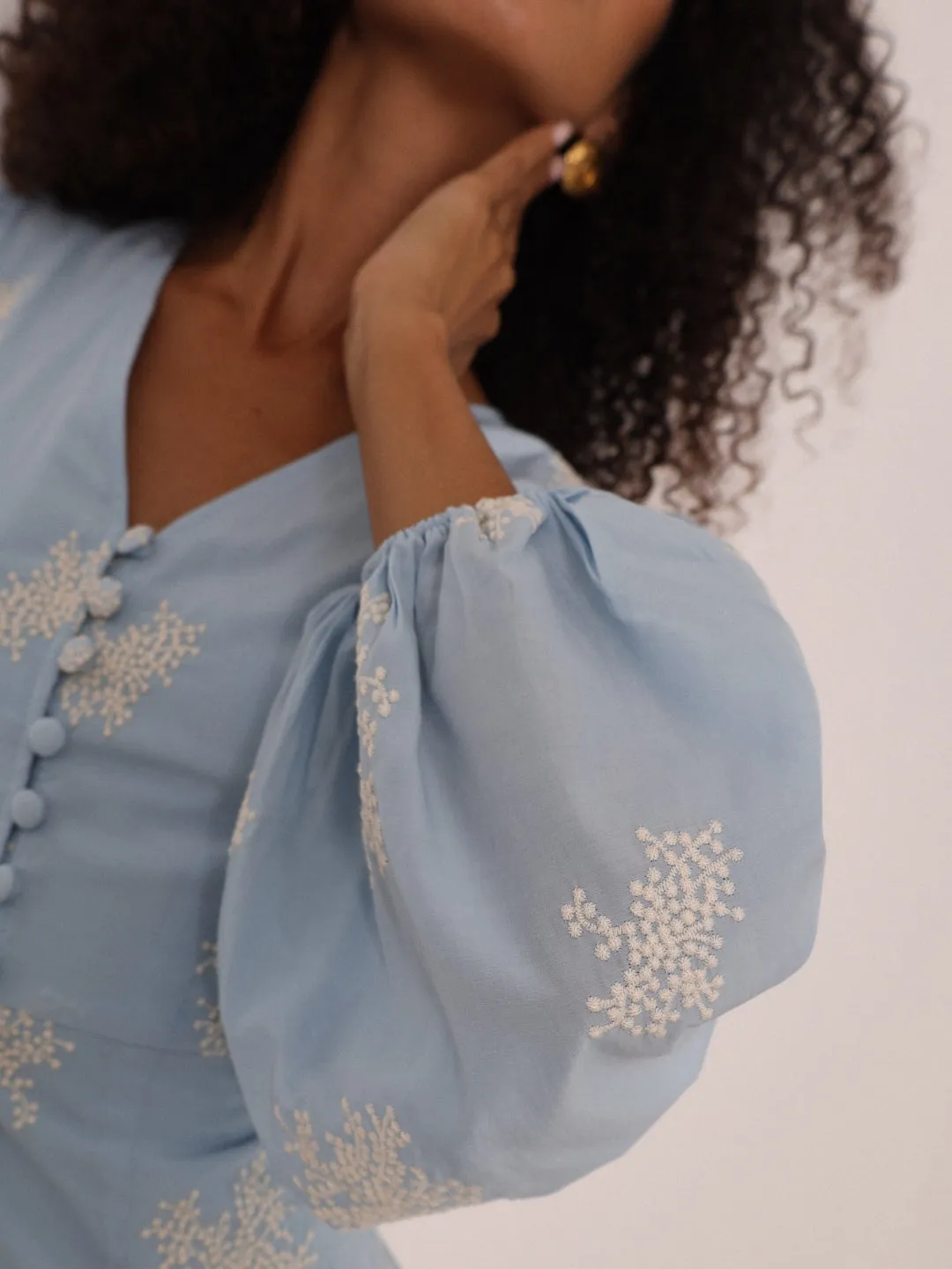 Mia Embroidered Frill Day Dress | Blue