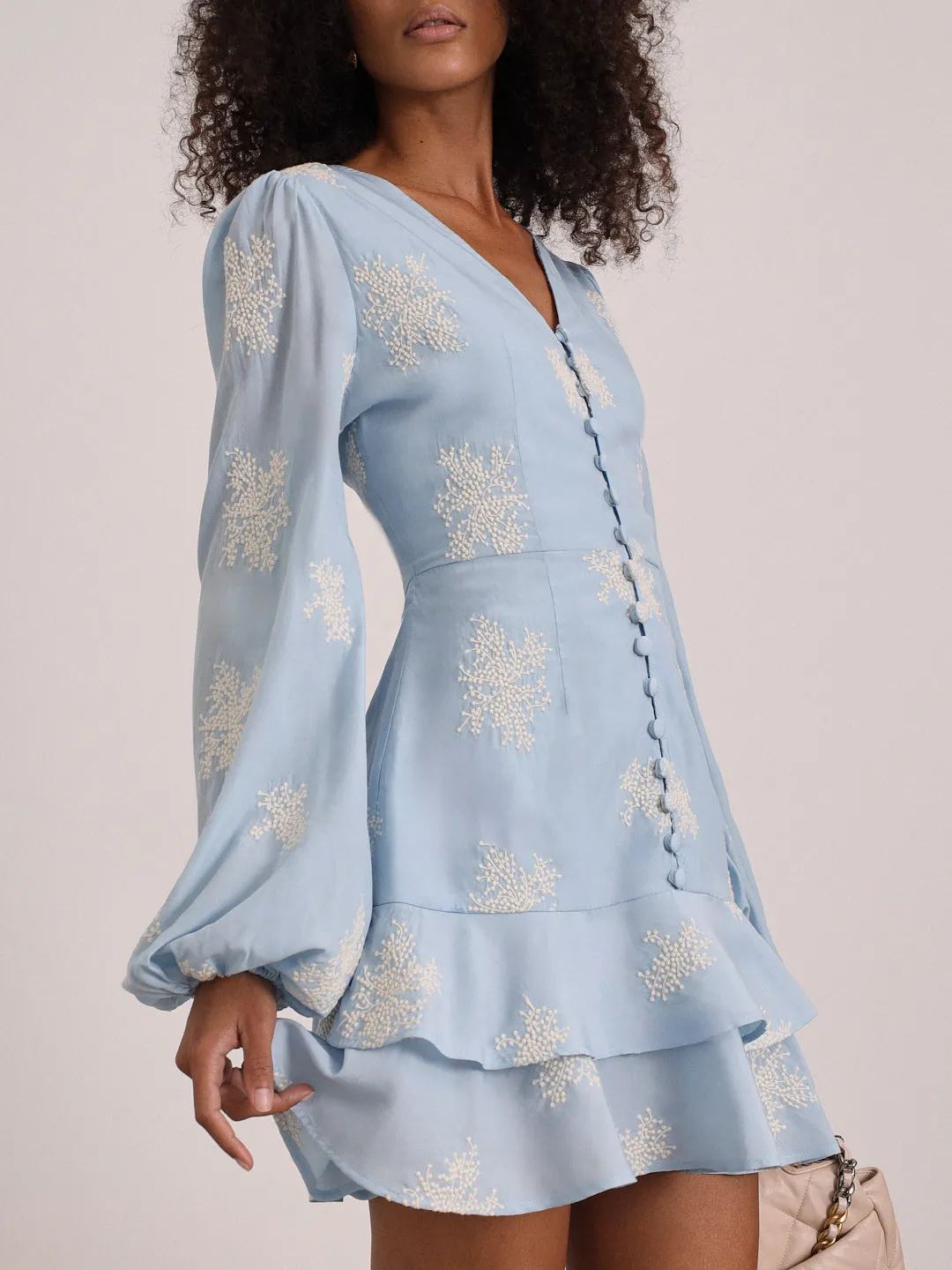Mia Embroidered Frill Day Dress | Blue