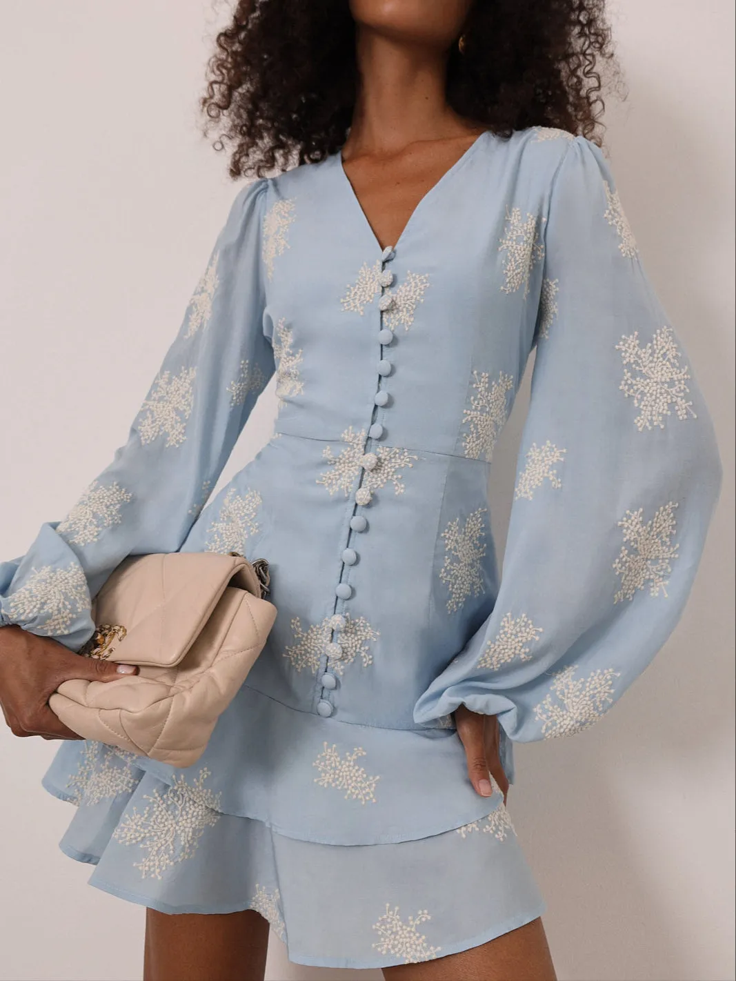 Mia Embroidered Frill Day Dress | Blue