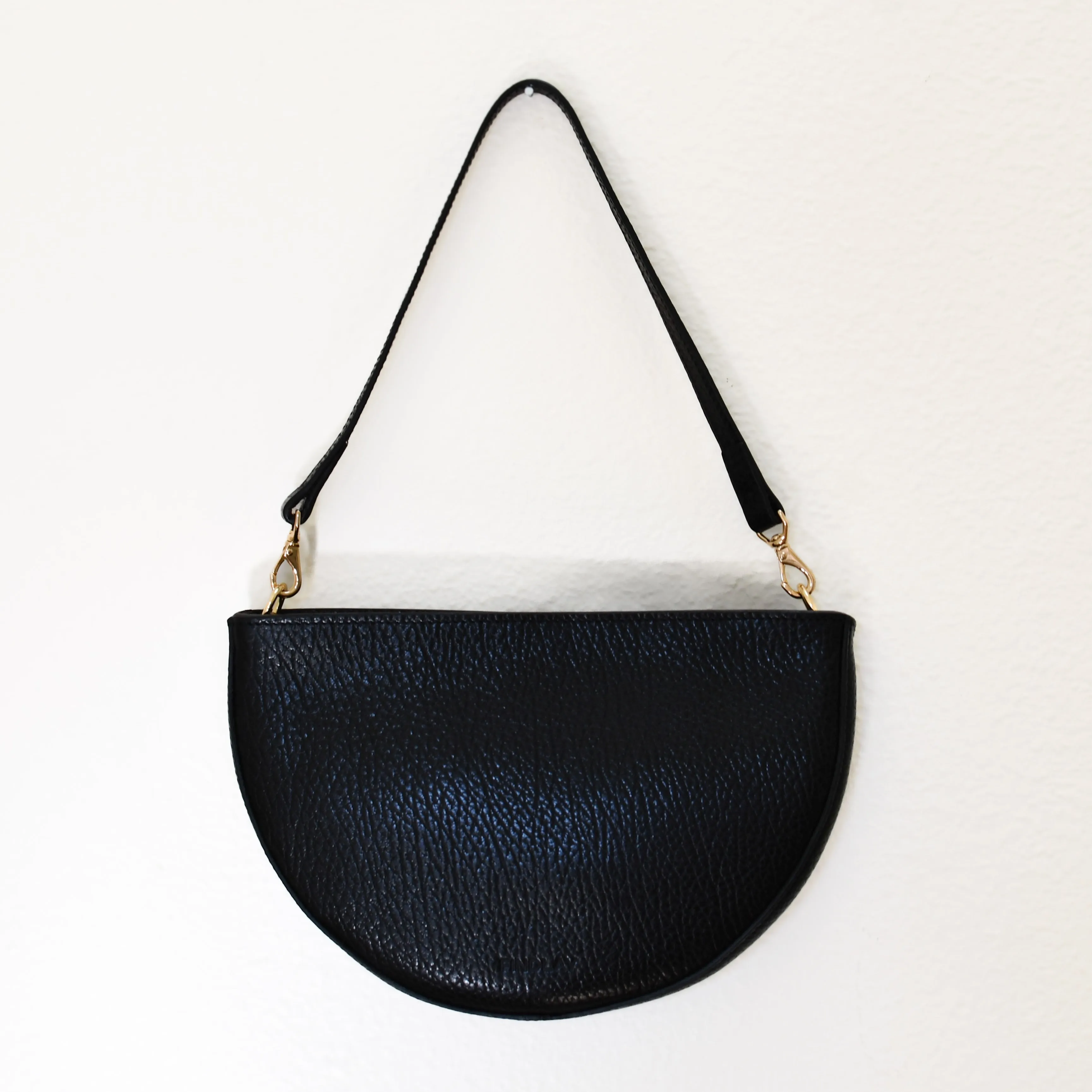 Mini Shoulder Strap, Black Lux Pebble