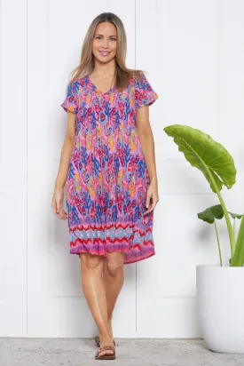 Nicola Cap Sleeve Cotton Dress - Peacock