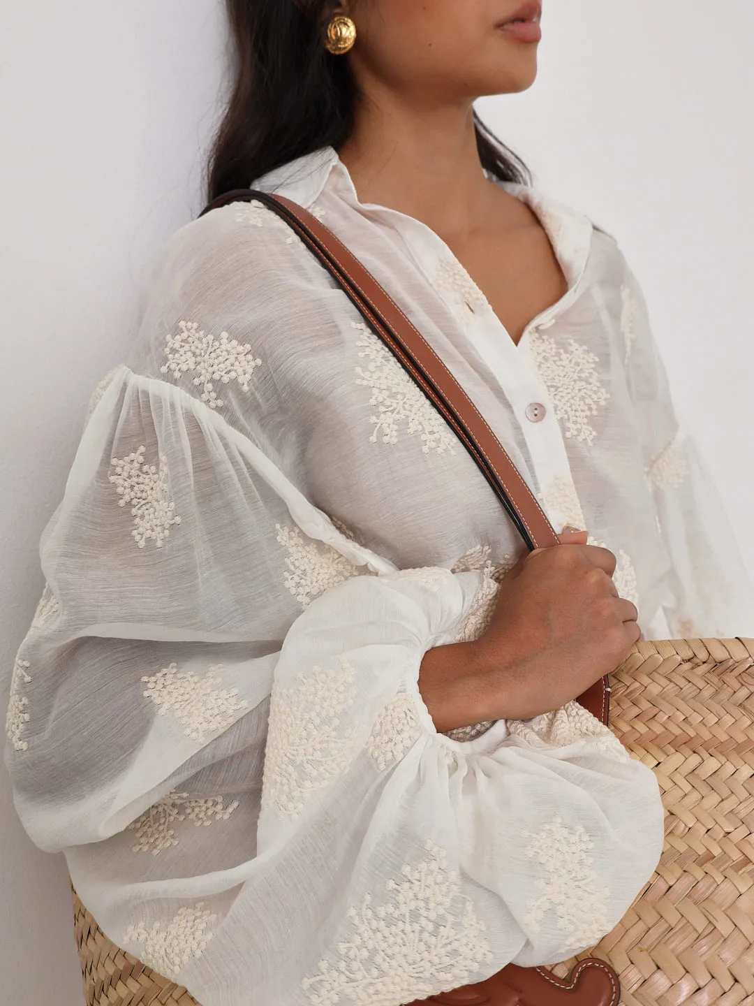 Nikki Embroidered Cover Up Shirt | Ivory