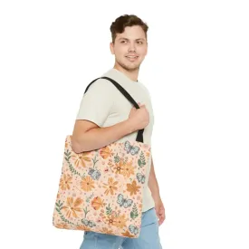 Orange Butterfly Floral Tote with Black Cotton Handles