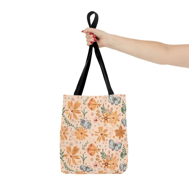 Orange Butterfly Floral Tote with Black Cotton Handles