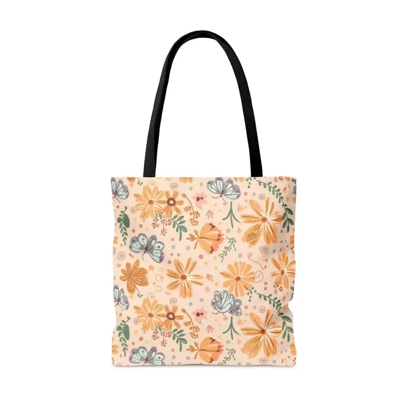 Orange Butterfly Floral Tote with Black Cotton Handles