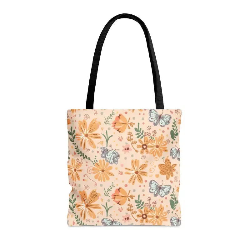 Orange Butterfly Floral Tote with Black Cotton Handles
