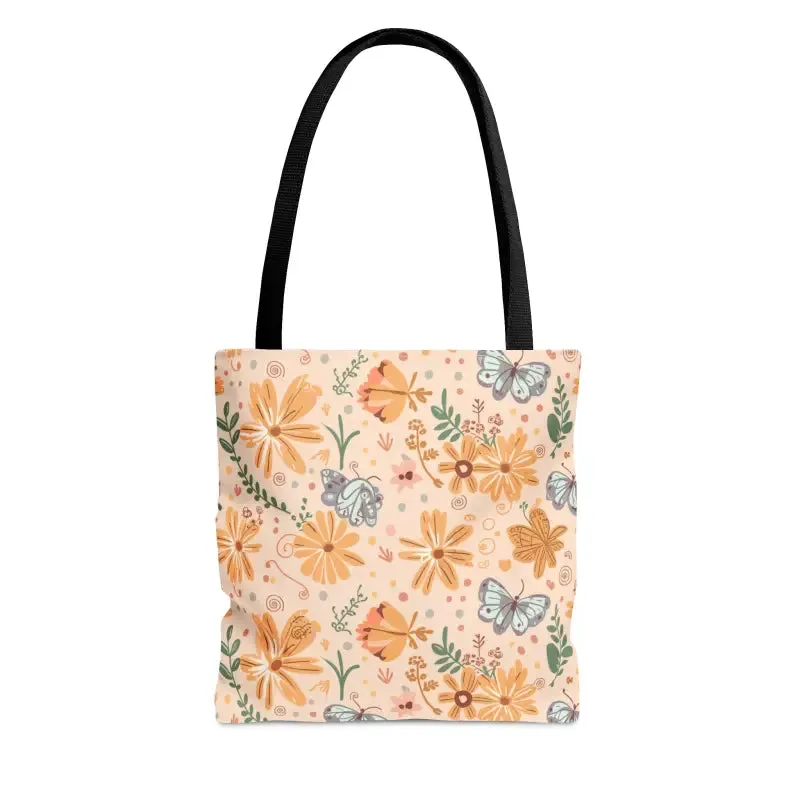 Orange Butterfly Floral Tote with Black Cotton Handles