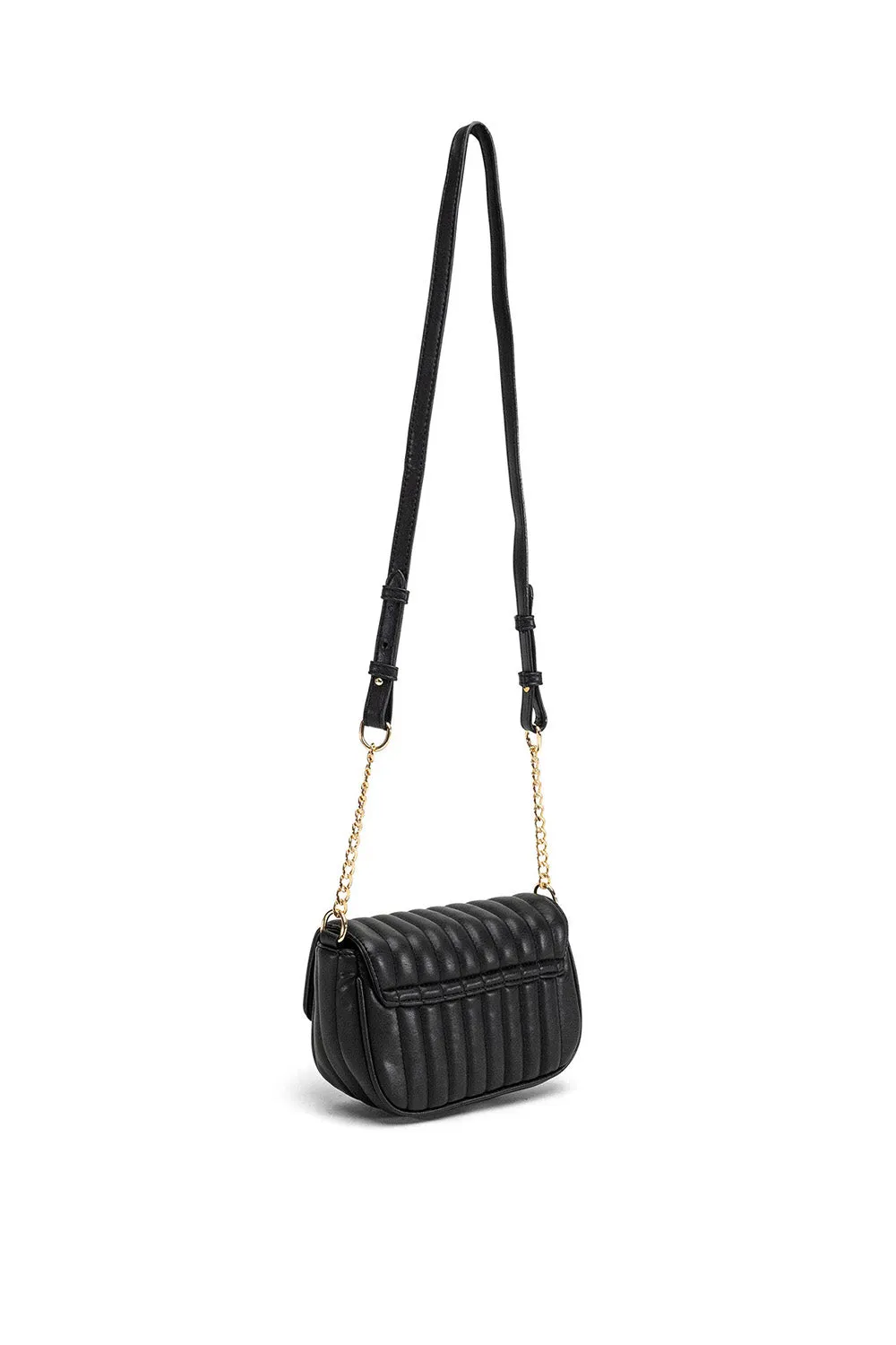 Padded Quilted Faux Leather Crossbody Bag In Black