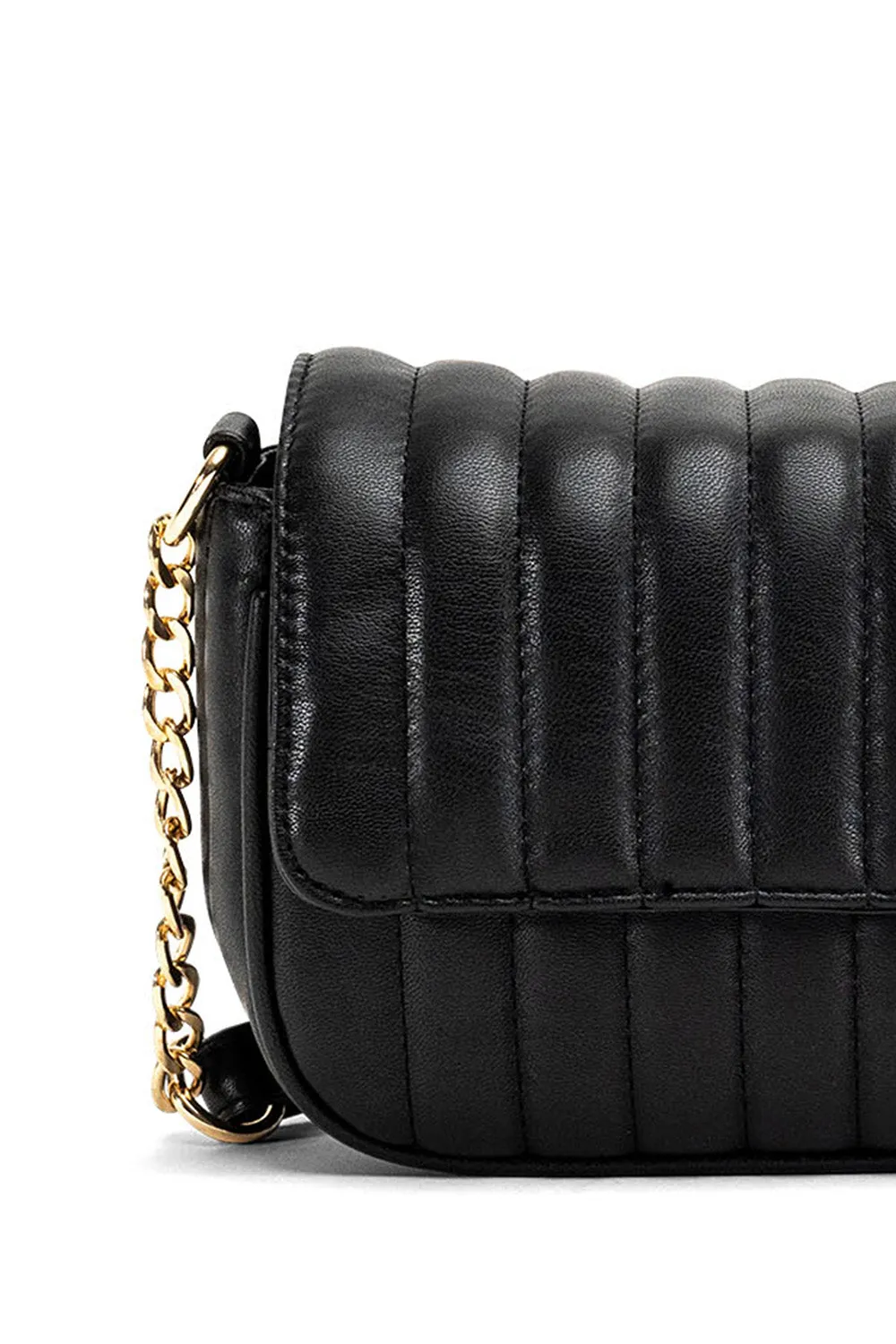 Padded Quilted Faux Leather Crossbody Bag In Black