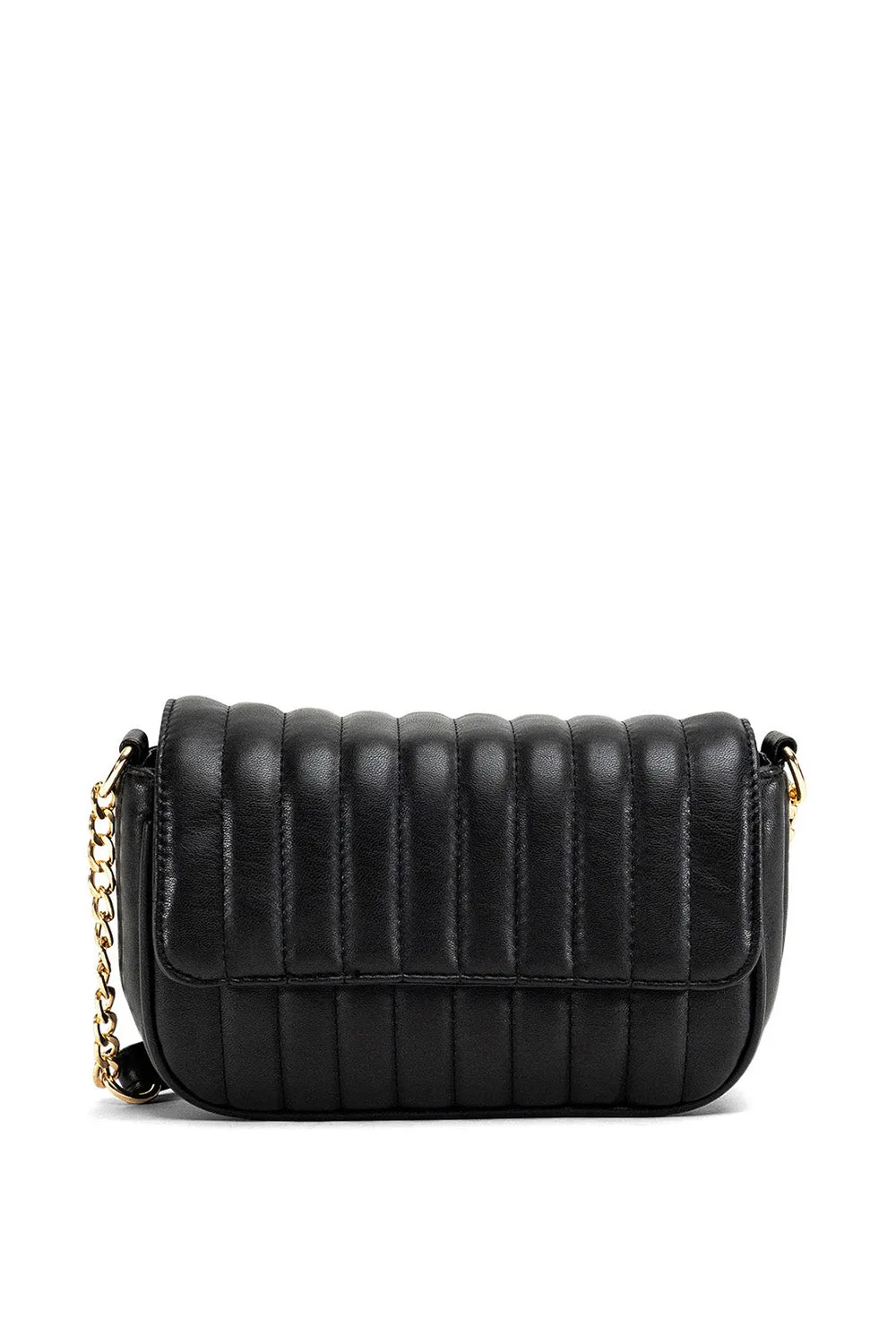 Padded Quilted Faux Leather Crossbody Bag In Black