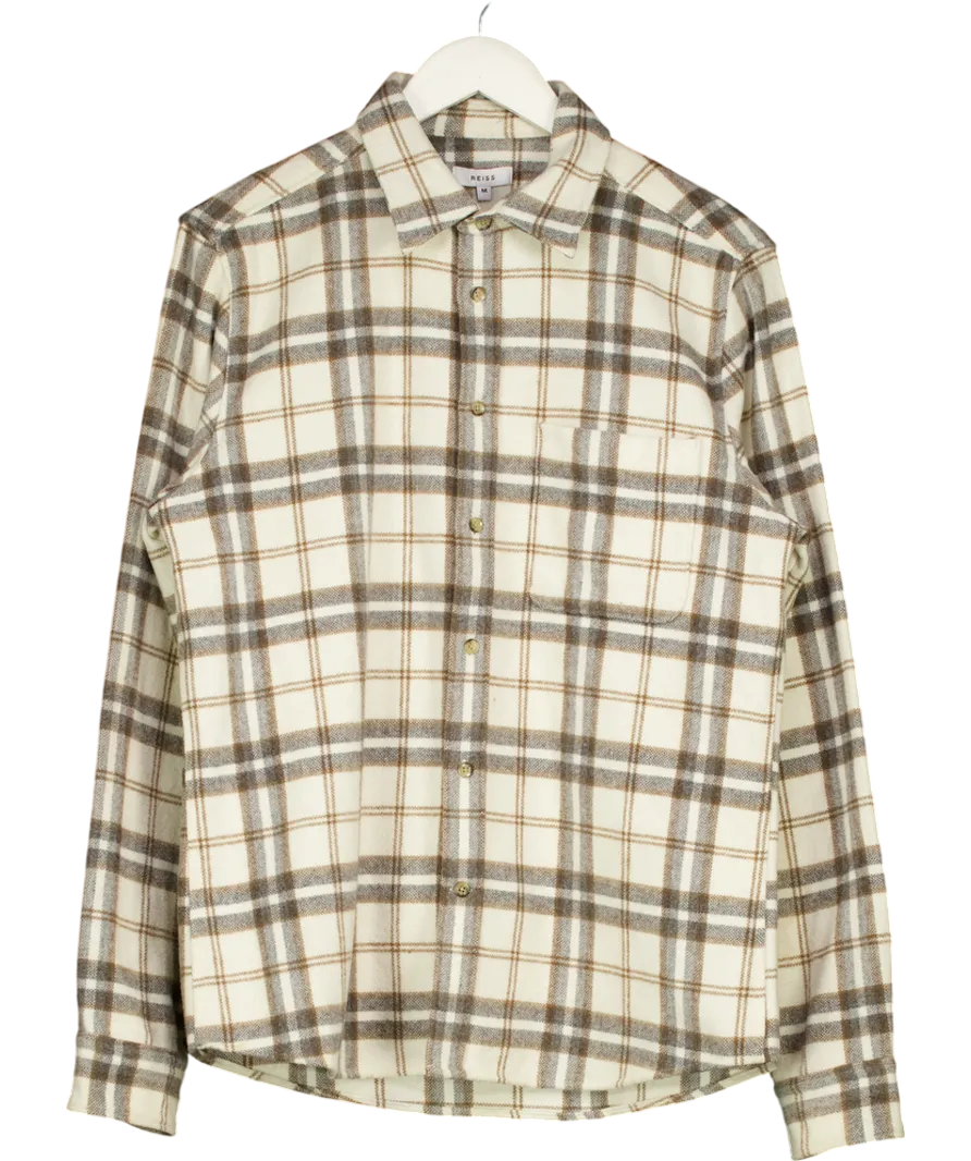 REISS Cream Hooper Brushed Checked Overshirt UK M