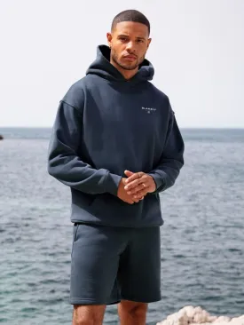 Riviera Initial Relaxed Hoodie - Mid Blue