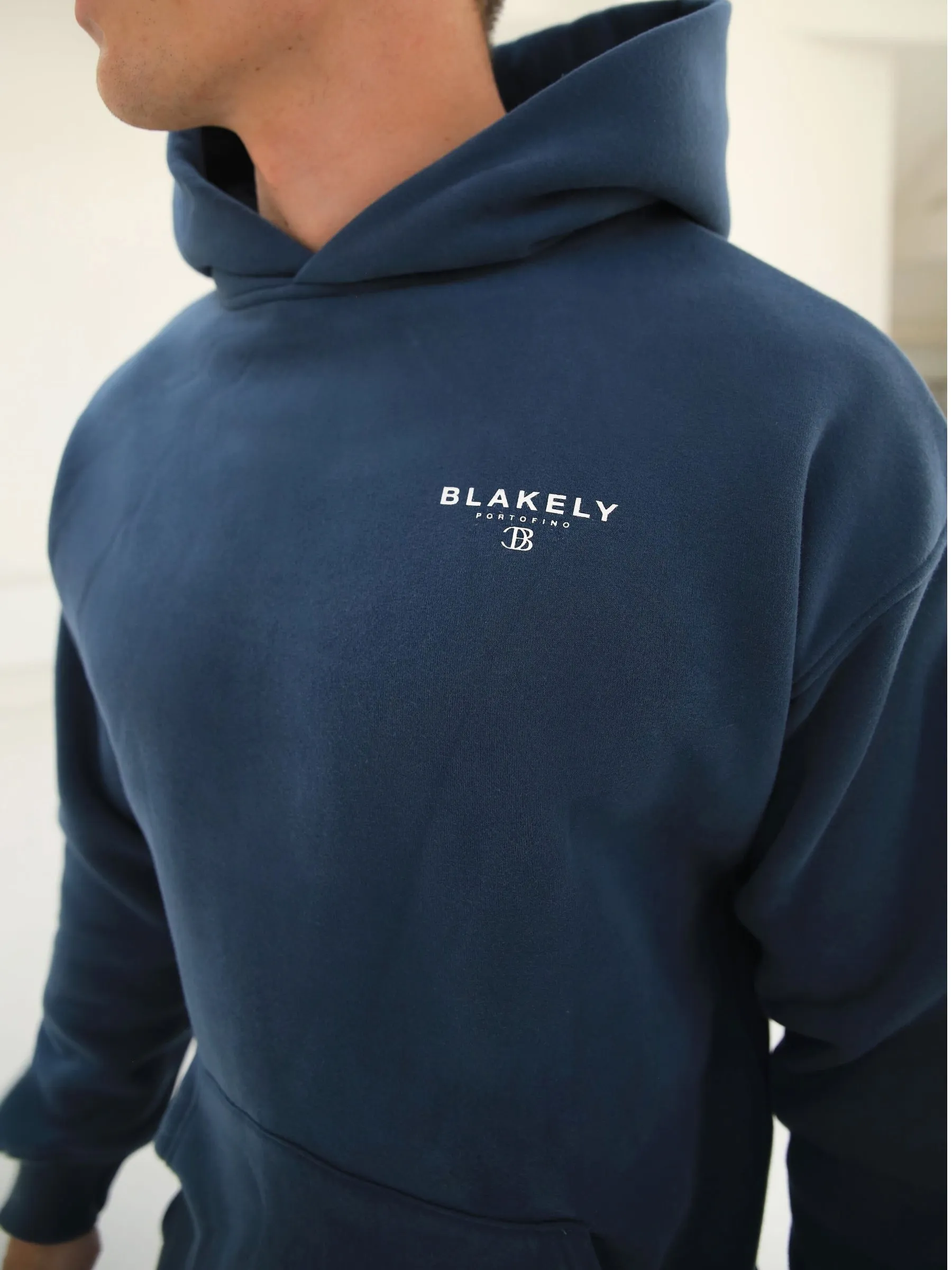 Riviera Initial Relaxed Hoodie - Mid Blue