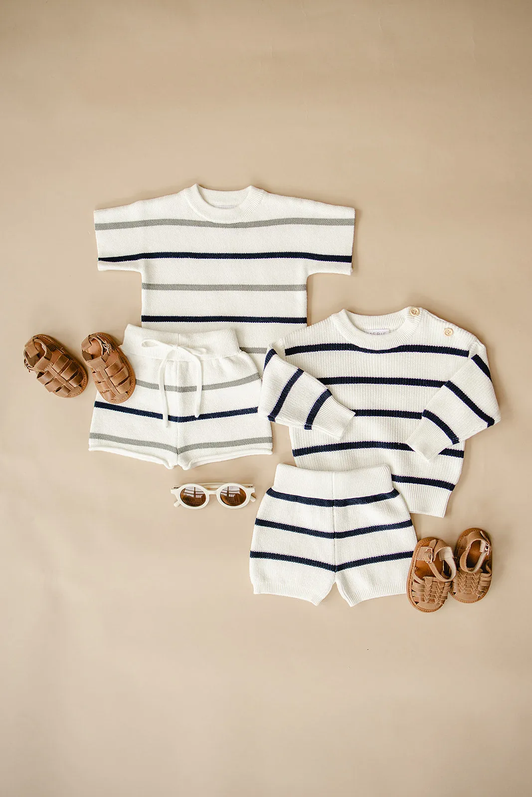 Sage   Navy Stripe Knit Short Set