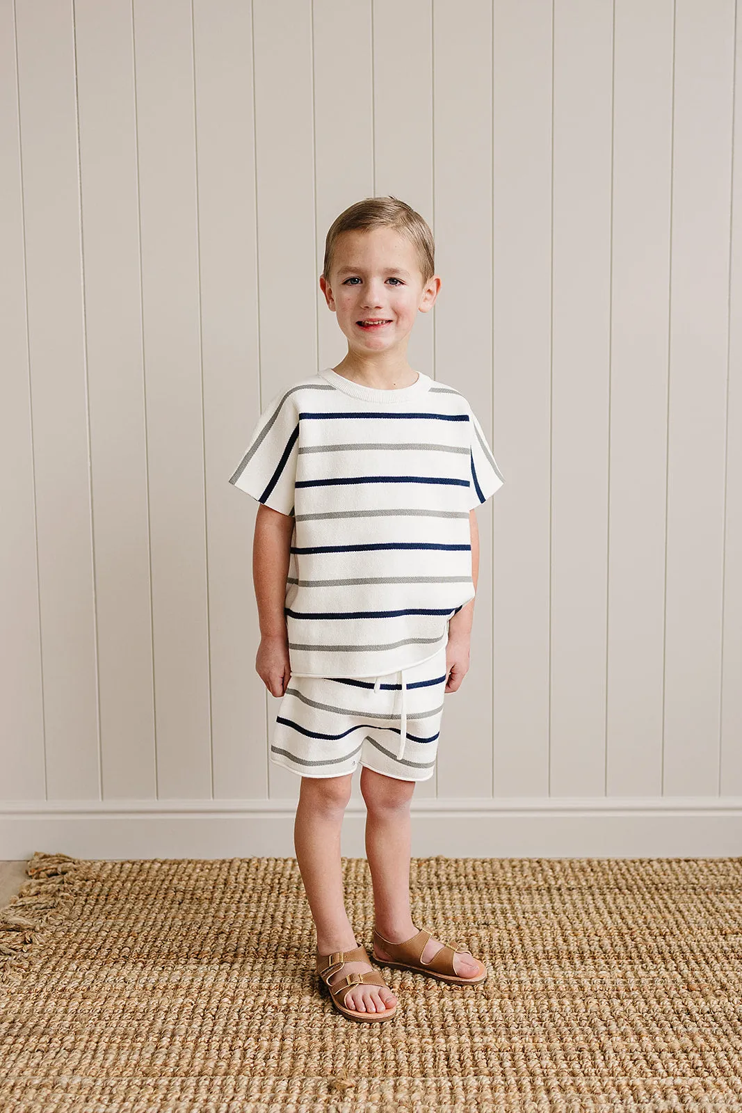 Sage   Navy Stripe Knit Short Set