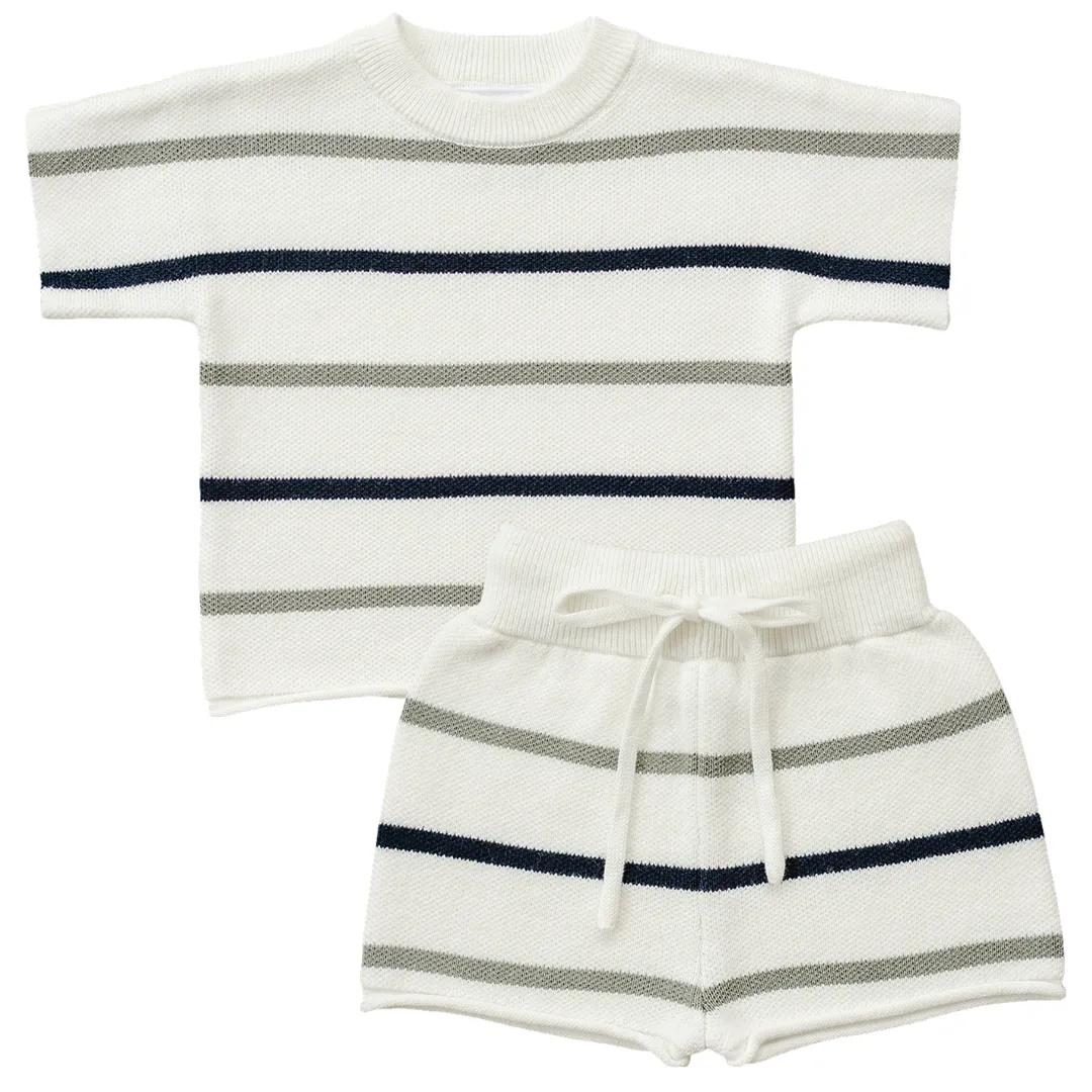 Sage   Navy Stripe Knit Short Set