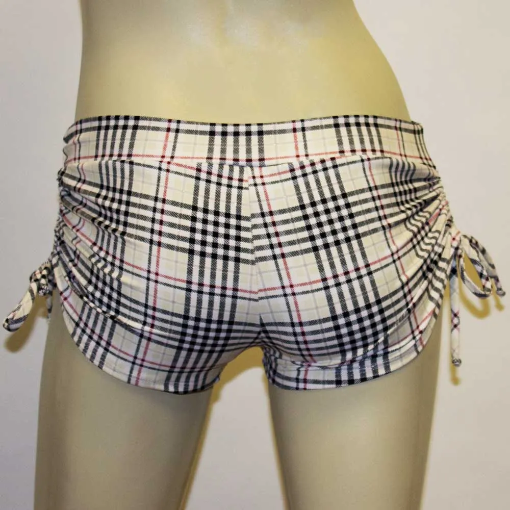 Side Tie Short- White Plaid