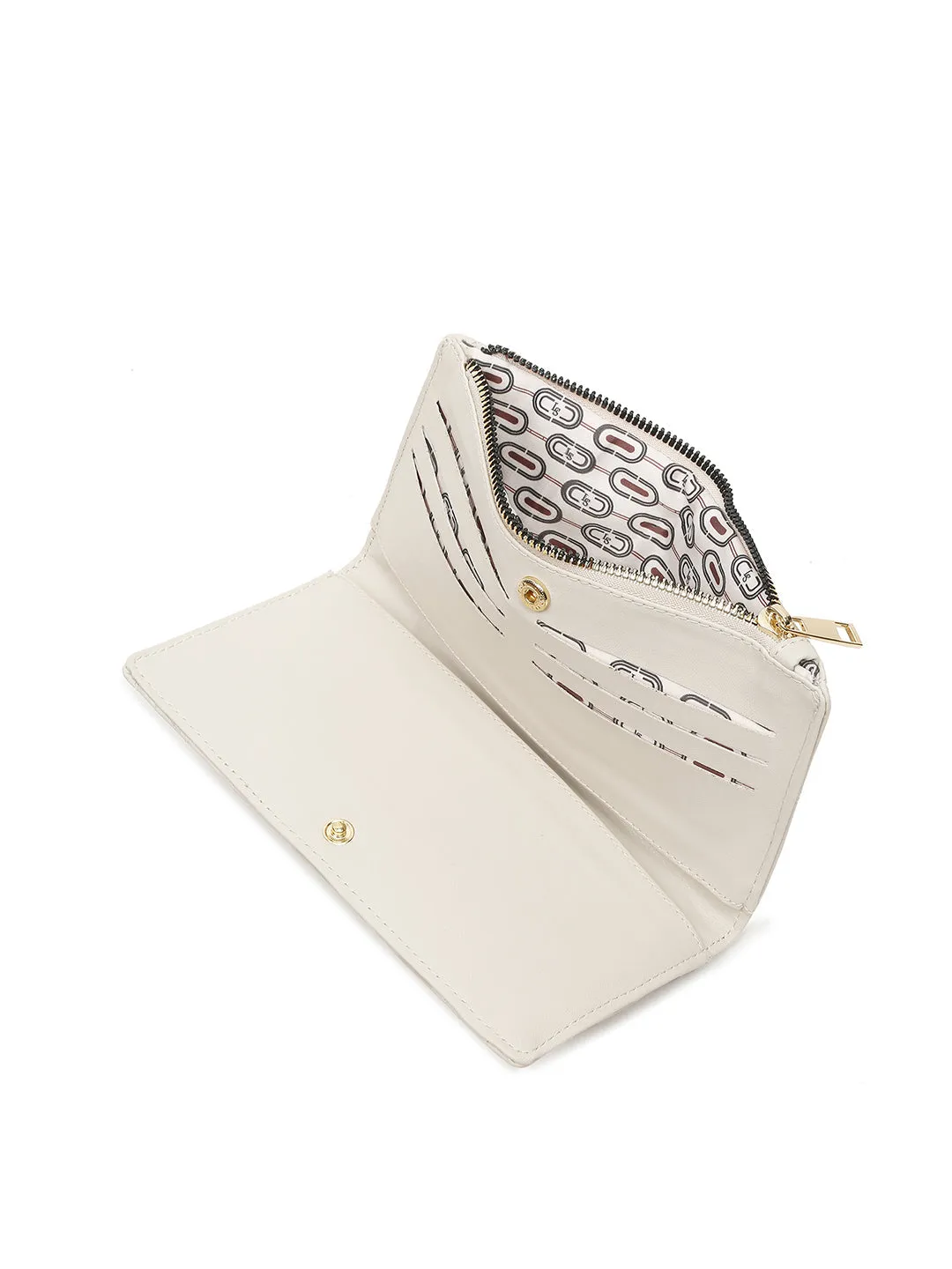 Stylish Beige Clutch Purse for Women with Snap Button Closure