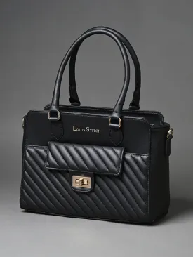 Stylish Black Multi-Pocket Satchel Handbag for Women