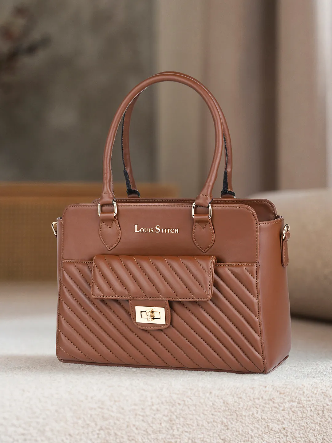 Stylish Brown Multi-Pocket Satchel Handbag for Women