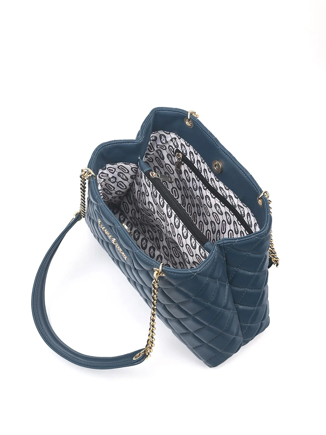 Stylish Dark Blue Multi Pocket Ladies Satchel Handbag