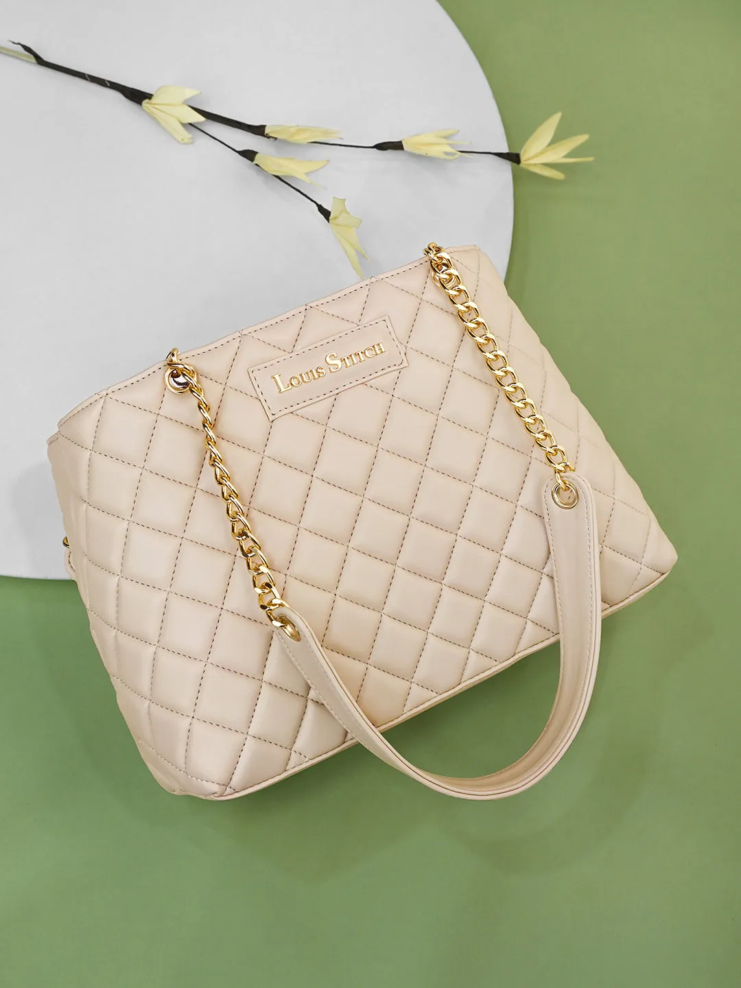 Stylish Peach Multi Pocket Ladies Satchel Handbag
