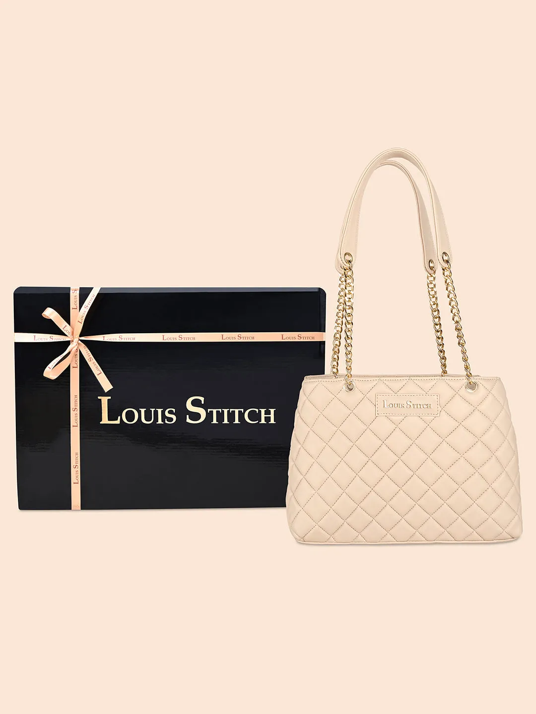 Stylish Peach Multi Pocket Ladies Satchel Handbag