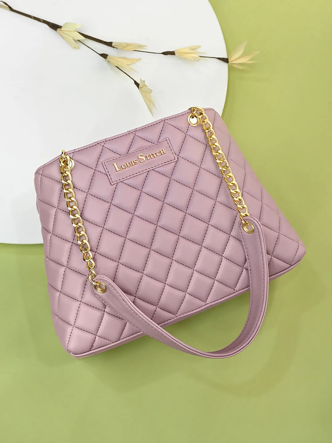 Stylish Pink Multi Pocket Ladies Satchel Handbag
