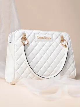 Stylish White Satchel Handbag Purse with Zip Closure