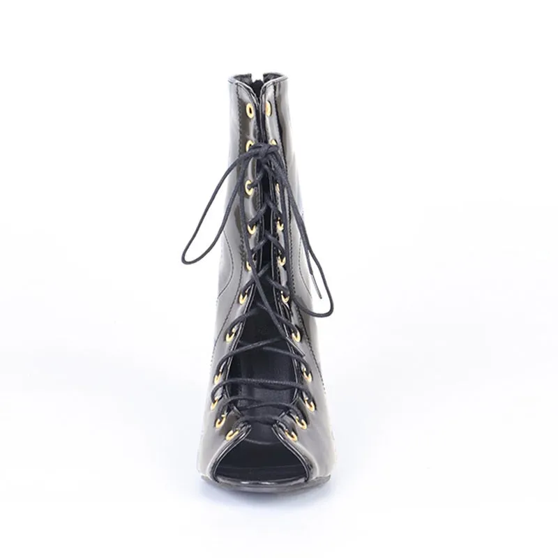 Summer Chic Denim Boots Sandals - Lace-Up Ankle Boots with Peep Toe Design
