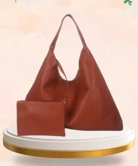 Tan Synthetic Leather Handbag Bag With Hanging Pouch For Women