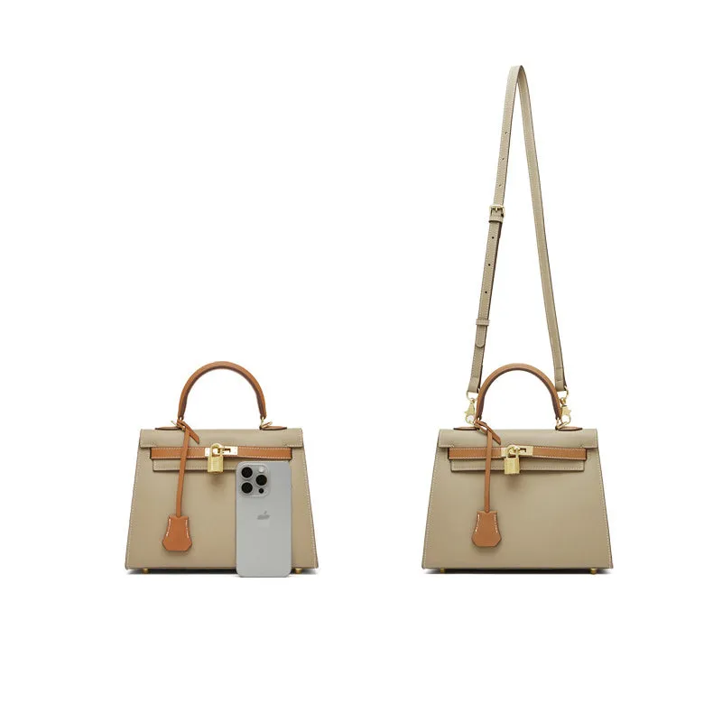 The Kelly | Luxury White & Brown Leather Handbag – Timeless & Elegant