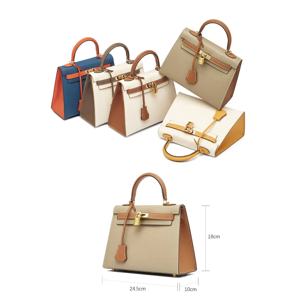 The Kelly | Luxury White & Brown Leather Handbag – Timeless & Elegant