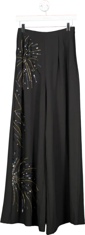 Virgos Lounge Black Embellished Wide Leg Trousers UK S