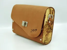 Whisky brown women bag from wood and leather